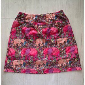 Elephant Print Womens Skirt By Skinz S Nylon & Spandex Vibrant Pink & Multicolor